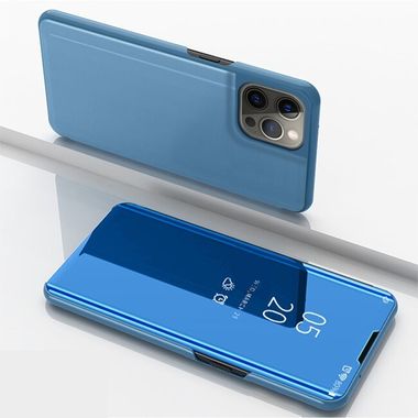 Knížkové pouzdro Electroplating Mirror na iPhone 14 Pro - Modrá