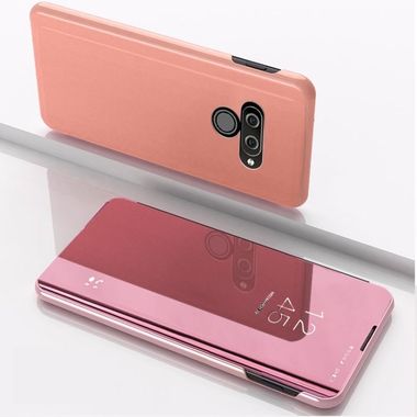 Knižkové pouzdro Electroplating Mirror na LG Q60 - Ružovozlatá