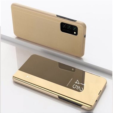 Knižkové pouzdro Electroplating Mirror na Samsung Galaxy A12 - Zlatá