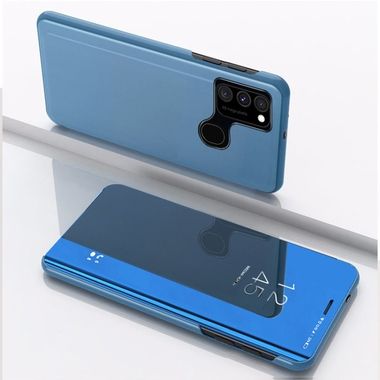 Knížková pouzdro Electroplating Mirror na Samsung Galaxy A21s - Modrý