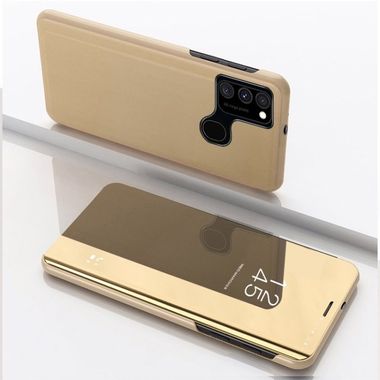 Knížková pouzdro Electroplating Mirror na Samsung Galaxy A21s - Zlatý