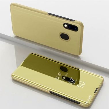 Knižkové pouzdro Electroplating Mirror na Samsung Galaxy A30 - Zlatý