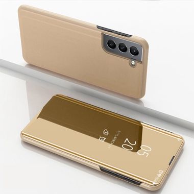 Knižkové pouzdro Electroplating Mirror na Samsung Galaxy S22 5G - Zlatá