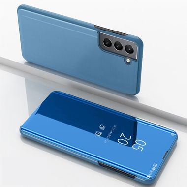 Knižkové pouzdro Electroplating Mirror na Samsung Galaxy S22 Plus 5G - Modrá