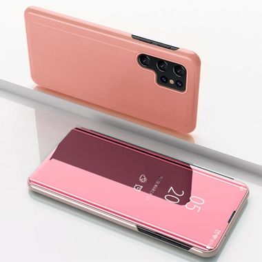 Knižkové pouzdro Electroplating Mirror na Samsung Galaxy S22 Ultra 5G - Ružovozlatá