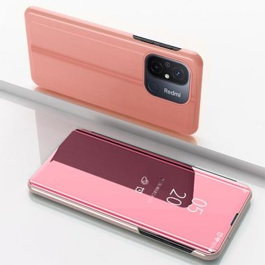 Knížkové pouzdro Plated Mirror na Xiaomi Redmi 12C – Růžovozlatá