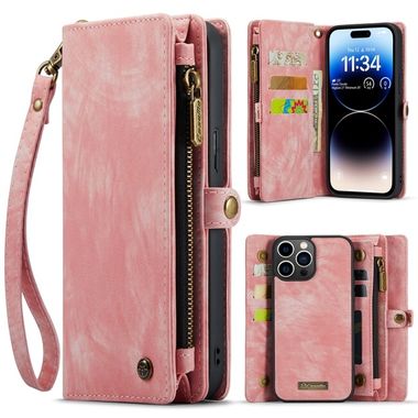 Multifunkční peněženkové pouzdro CASEME pro iPhone 15 Pro - Růžová