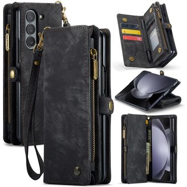 Multifunkční peněženkové pouzdro CaseMe Zipper pro Samsung Galaxy Z Fold5 - Černá