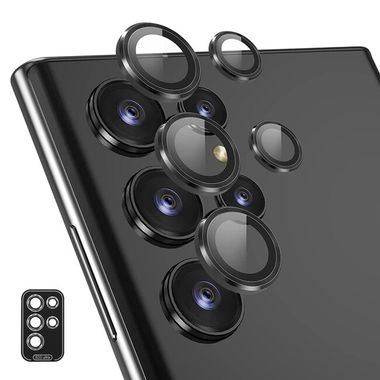 Ochranné sklo na kameru ENKAY Aluminium pro telefón Samsung Galaxy S23 Ultra 5G - Černá