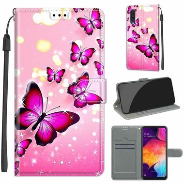 Peněženkové 3D pouzdro pro Samsung Galaxy A50 – Pink Flying Butterflies