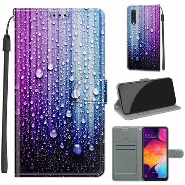Peněženkové 3D pouzdro pro Samsung Galaxy A50 – Purple Blue Water Drops