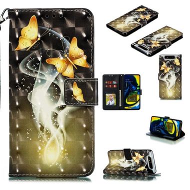 Peňeženkové 3D pouzdro na Samsung Galaxy A80 - Two Gold Butterflies