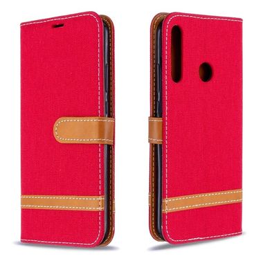 Peňeženkové Denim pouzdro na Huawei P40 Lite E - Červený
