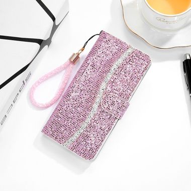Peňeženkové třpyt puzdro na Samsung Galaxy Note 20 - Ružová