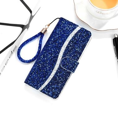 Peňaženkové Glitter pouzdro na Samsung Galaxy Note 20 Ultra - Modrá
