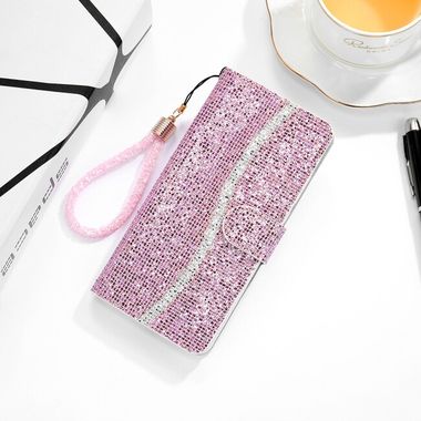 Peňaženkové Glitter pouzdro na Samsung Galaxy Note 20 Ultra - Růžová
