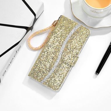 Peňaženkové Glitter pouzdro na Samsung Galaxy Note 20 Ultra - Zlatá