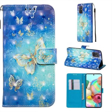 Peněženkové pouzdro kožené  3D Painting Horizontal na Samsung Galaxy A71 -modrý motýl