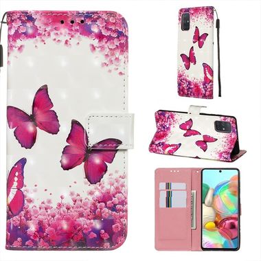 Peněženkové pouzdro kožené  3D Painting Horizontal na Samsung Galaxy A71 -růžový motýl