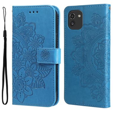 Peněženkové kožené pouzdro 7-PETAL pro Samsung Galaxy A03 - Modrá
