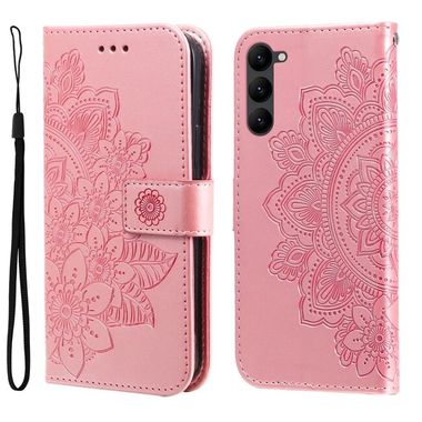 Peňeženkové kožené pouzdro 7-PETAL pro Samsung Galaxy S23 5G – Růžově zlatá