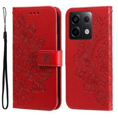 Peněženkové kožené pouzdro 7-petals na Xiaomi Redmi Note 13 Pro - Červená