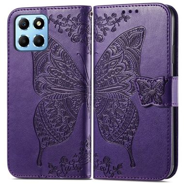 Peněženkové kožené pouzdro Butterfly Flower pro Honor X8 5G/X6 - Fialová