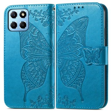 Peněženkové kožené pouzdro Butterfly Flower pro Honor X8 5G/X6 - Modrá