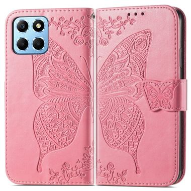Peněženkové kožené pouzdro Butterfly Flower pro Honor X8 5G/X6 - Růžová