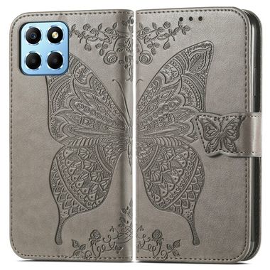 Peněženkové kožené pouzdro Butterfly Flower pro Honor X8 5G/X6 - Šedá