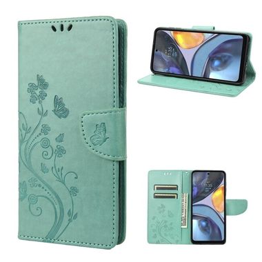 Pěneženkové kožené pouzdro Butterfly Flower pro Motorola Moto G22 - Zelená