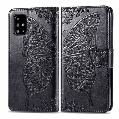 Peněženkové kožené pouzdro Butterfly Love Flower Embossed Horizontal pro Samsung Galaxy A51 - Černá