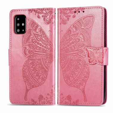 Peněženkové kožené pouzdro Butterfly Love Flower Embossed Horizontal  na Samsung Galaxy A51 růžvá