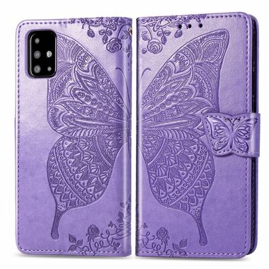 Peněženkové kožené pouzdro Butterfly Love Flower Embossed Horizontal  na Samsung Galaxy A51 světle-fialová