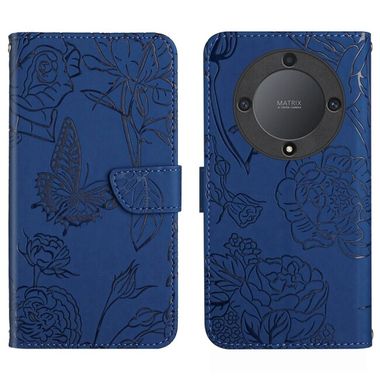 Peněženkové kožené pouzdro Butterfly na Honor Magic5 Lite - Modrá
