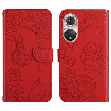 Peneženkové kožené pouzdro BUTTERFLY na Huawei P50 - Červená