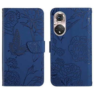 Peneženkové kožené pouzdro BUTTERFLY na Huawei P50 - Modrá