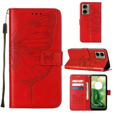 Peněženkové kožené pouzdro Butterfly na Motorola Moto G04/ G24 - Červená