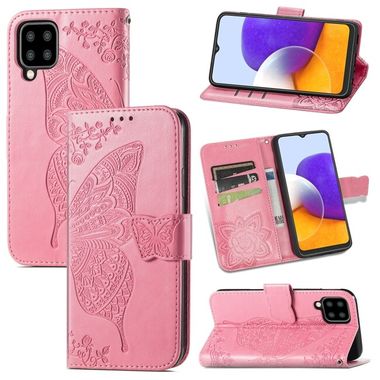 Peňeženkové kožené pouzdro BUTTERFLY na Samsung Galaxy A22 4G - Ružová