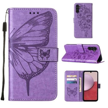 Peněženkové kožené pouzdro Butterfly pro Samsung Galaxy A24/A25 5G - Fialová