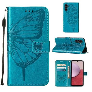 Peněženkové kožené pouzdro Butterfly pro Samsung Galaxy A24/A25 5G - Modrá