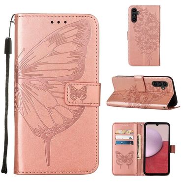 Peněženkové kožené pouzdro Butterfly pro Samsung Galaxy A24/A25 5G - Růžové zlato
