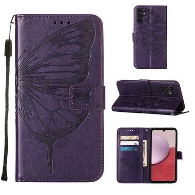 Peněženkové kožené pouzdro Butterfly pro Samsung Galaxy A24/A25 5G - Tmavě fialová