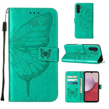 Peněženkové kožené pouzdro Butterfly pro Samsung Galaxy A24/A25 5G - Zelená