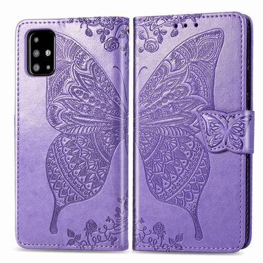 Peněženkové kožené pouzdro Butterfly na Samsung Galaxy A71 - Švetlá fialová