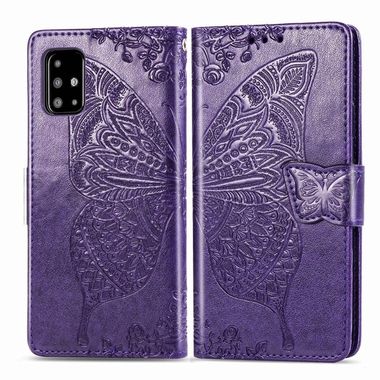 Peněženkové kožené pouzdro Butterfly na Samsung Galaxy A71 - Tmavá fialová