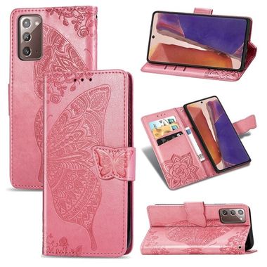 Peňeženkové kožené pouzdro BUTTERFLY na Samsung Galaxy Note 20 Ultra - Ružová