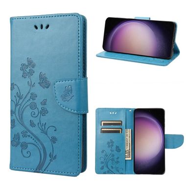 Peňeženkové kožené pouzdro BUTTERFLY pro Samsung Galaxy S23 5G – Modrá
