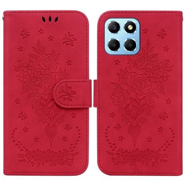 Peněženkové kožené pouzdro Butterfly Rose na Honor X8 5G/X6 - Červená