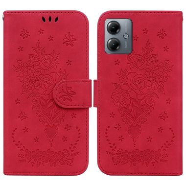 Peněženkové kožené pouzdro Butterfly Rose na Motorola G14 - Červená